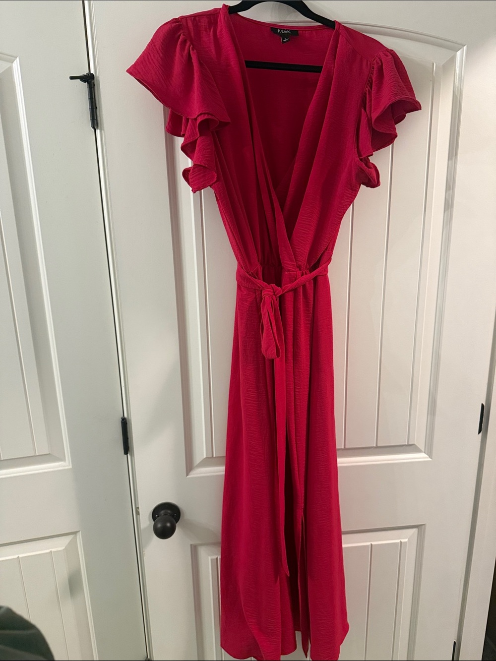 MSK Hot Pink Ruffle-Sleeve Wrap Maxi Dress